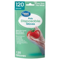 (5 pack) Disposable Poly Food Gloves, 120-Count, Latex-Free, One Size Fits Most
