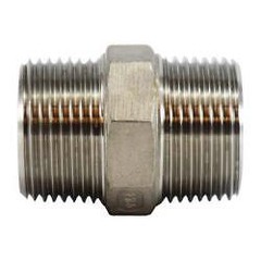 62721 Hex Nipple, 1/4 in MPT x 1/4 in MPT, Stainless Steel, 2 Pack
