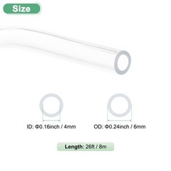Clear Plastic Tubing, 0.16Inch(4mm) ID 0.24Inch(6mm) OD, 26ft(8m) Length