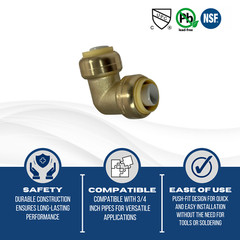 10 PIECES 3/4″ X 3/4″ PUSH FIT ELBOWS FITTINGS – LEAD FREE BRASS