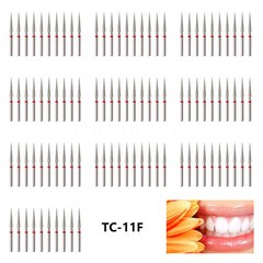 50pcs Dental Diamond Burs Burr FG 1.6mm Tips TC-11F for High Speed Handpiece Red