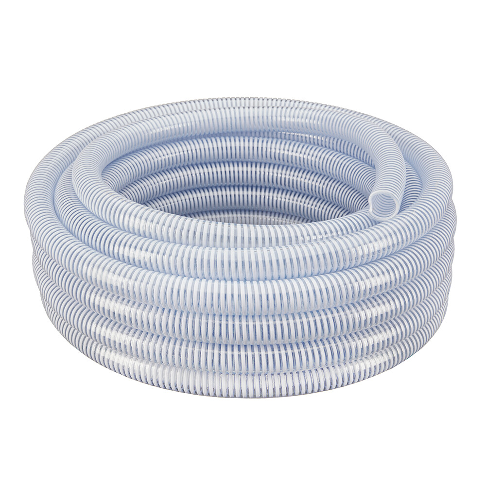 1″ x 25′ – Flexible PVC Water Suction & Discharge Hose – Clear w/White Helix