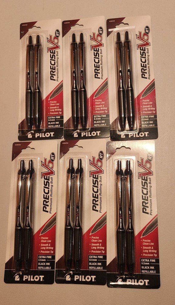 Pens Precise V5 RT Refill Retract black Ink Roll Ball Extra Fine pilot 6×2=12