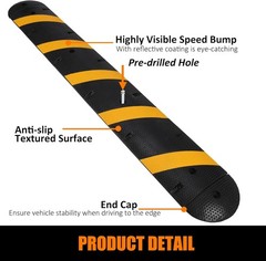 1PC 6ft Heavy Duty Rubber Speed Bump Cable Protector Ramp Stream Hump Driveway