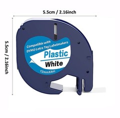 7PK Dymo Letratag Refill 91331 91330 White Plastic 12mm Label Tape 1/2″ LT-100H