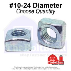 #10-24 Grade 2 Steel Square Nuts Zinc Clear Coarse Thread (Pick Quantity)