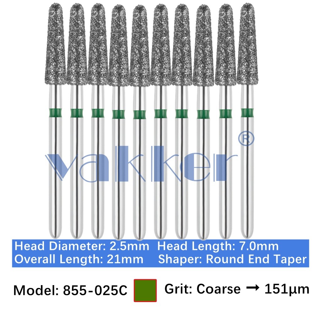10pc Dental FG High Speed Diamond Burs Round End Taper Burs 855-025C Coarse Grit
