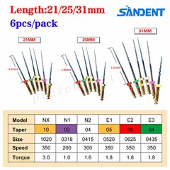 6PCS Dental Rotary Files Endo NITI Tip Assorted SANDENT 21/25/31mm sandent