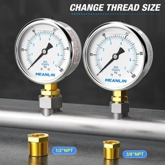 0~100Psi Stainless Steel 1/4″ NPT 2.5″ FACE DIAL Liquid Filled Pressure Gauge…