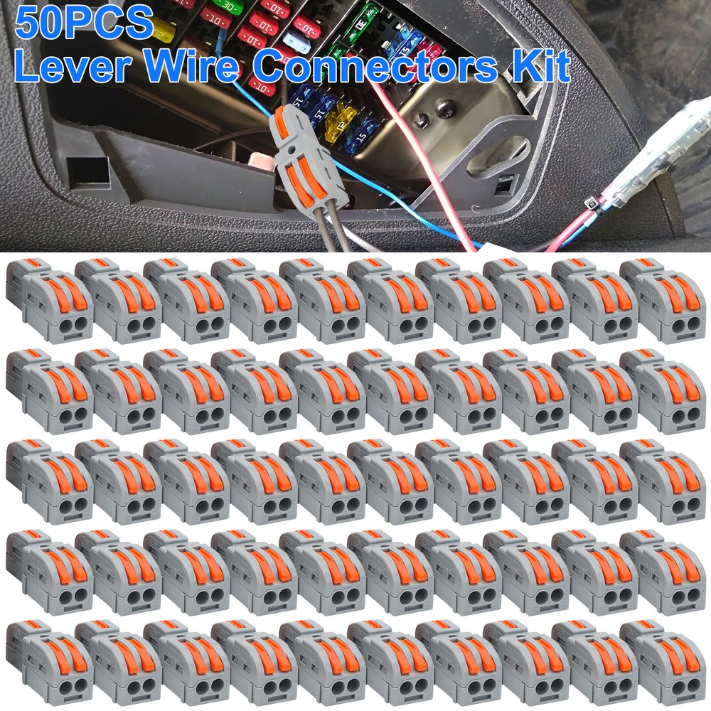 50pcs Lever Wire Connectors 1 in 2 Out Splicing Compact Splitter Terminal Block
