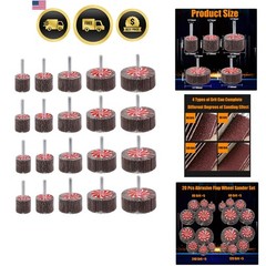20 Pcs 5 Sizes 60/80/120/240 Grits Abrasive Flap Wheel Sander, 1/4 Inch Shank…