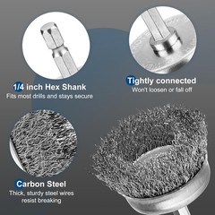 6 Pcs Professional Wire Wheel Carbon Steel Wire Brush for Drill 1/4 In Hex Shank