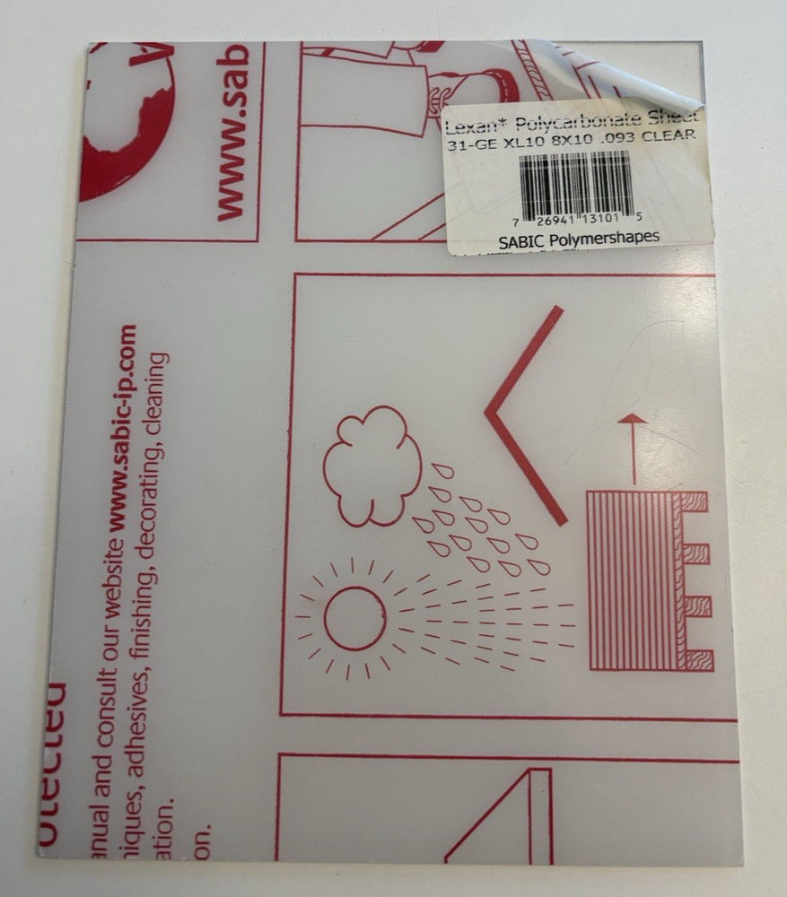 Lexan Polycarabonate Sheet 8x10x.93 Clear UV Coated 31GE XL10