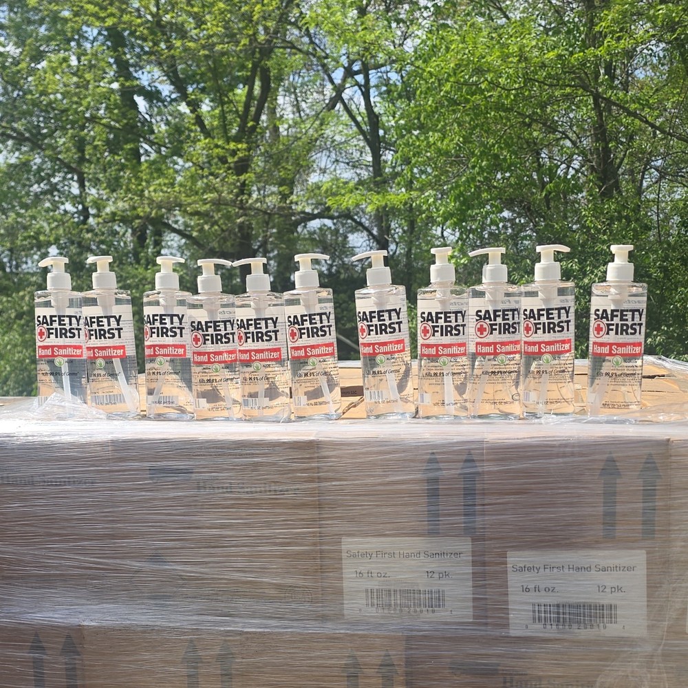 (Case of 12) Safety First Hand Sanitizer W/ Aloe 16 OZ W/ Pump, 70% Alcohol