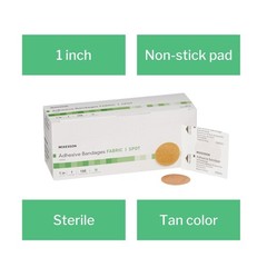 McKesson Adhesive Bandages, Sterile, Fabric Spot, 100 Count (Pack of 1), Tan
