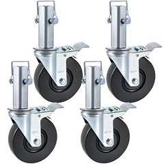 5″ Scaffolding Casters Hard Rubber Wheels w/ Lock Brake 1.25″ Square Shank 4 PCS