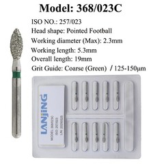 Dental Diamond Bur 368/023C 368/023F Pointed Football FG Burs Fine Coarse Burr