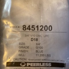 Peerless 8451200 Master Link D18 Weight Limit 11,200 Lbs 3/4” Grade G100 6”x4”