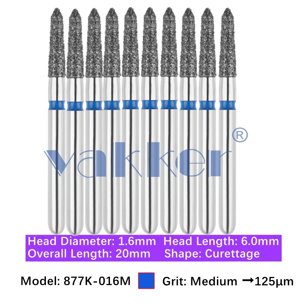 Vakker 10pc Dental 877K-016M Medium Grit FG Diamond Burs Friction Grip Curettage