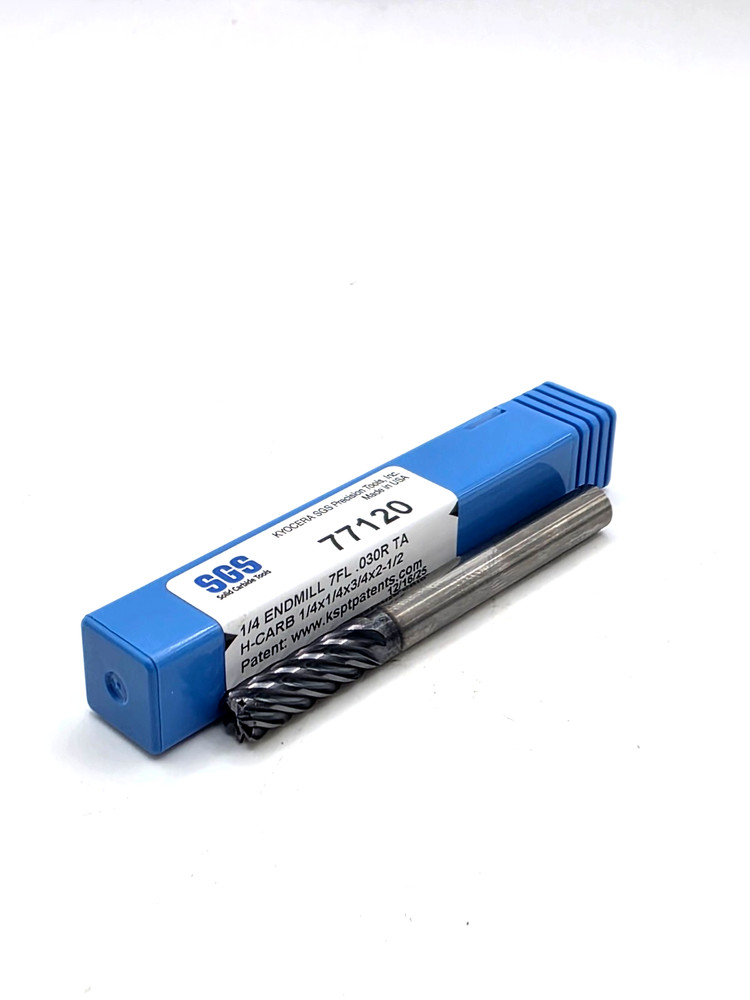 SGS Endmill 1/4″ Diameter 3/4″ LOC .030CR 7 Flute Solid Carbide 77120