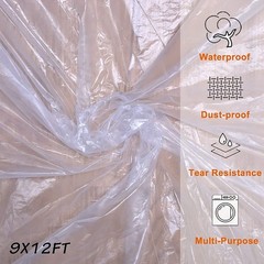 OIYEEFO Clear Plastic Sheeting Drop Cloths for Painting, 5 Pcs 9x12ft, White