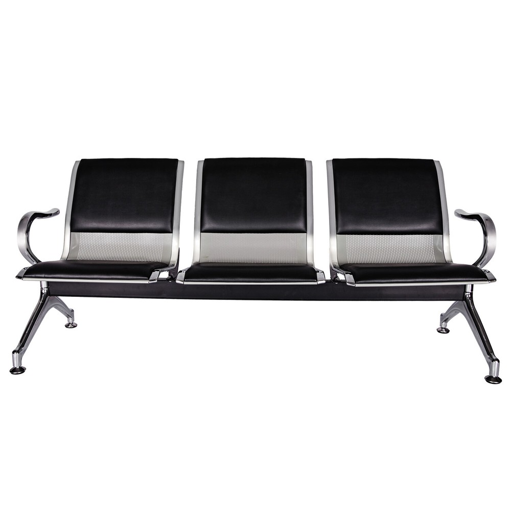3-Seat Heavy PU Leather Barber Airport Waiting Room Chair Reception Office Bench