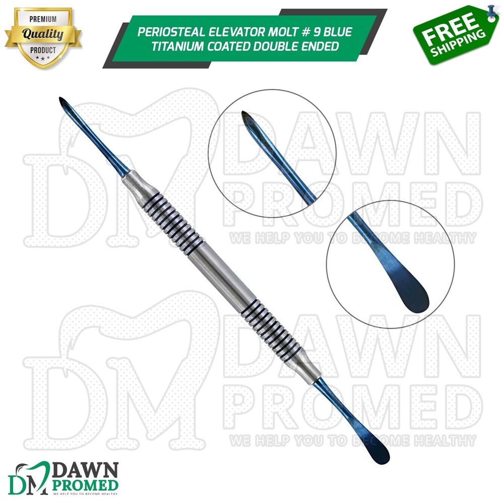 Periosteal Elevator Molt # 9 Blue Titanium Coated Double Ended Dental German Gr