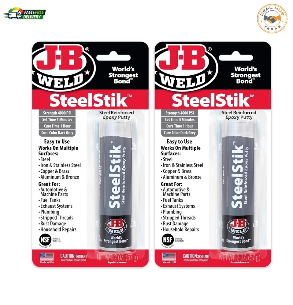 J-B Weld Steelstik, 1 Hour Cure, Steel Reinforced Epoxy Putty Stick – 2 Pack, Da