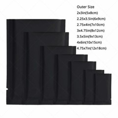 Assorted Sizes for Matte Black Flat Foil Mylar Open Top Pouch Bag w/Tear Notches