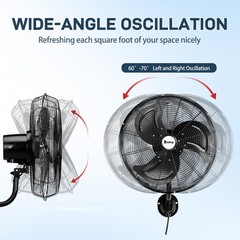 18″ Oscillating Wall Fan, 4592 CFM High Velocity Industrial Heavy Duty Shop Fan