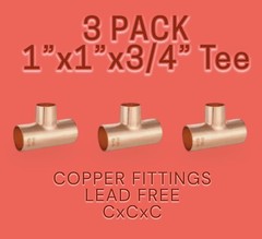 3 Pack – 1″X 1″ X3/4″ inch C X C X C Tee Copper Solder Fittings Lead Free
