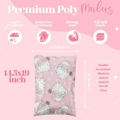 100 PCS 10×13 Inch Christmas Holiday Poly Mailer Pink Santa Shipping Bags