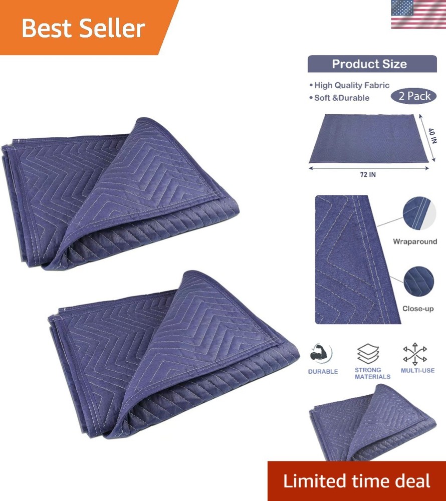 Multi-Purpose 40” x 72” Moving Blankets – 2 Thick Quilted Blankets for Transport