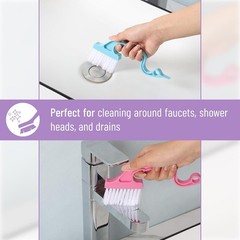 Window Track Cleaning Brush with Ergonomic Handle and Built-in Scraper, 2-Pack,