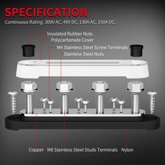Bus Bar Terminal Block Copper Stainless Steel 4x M8 Stud 12V-48V Marine