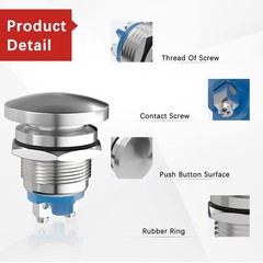APIELE 19MM Momentary Push Button Switch Mushroom Head Push Button IP65 Water…