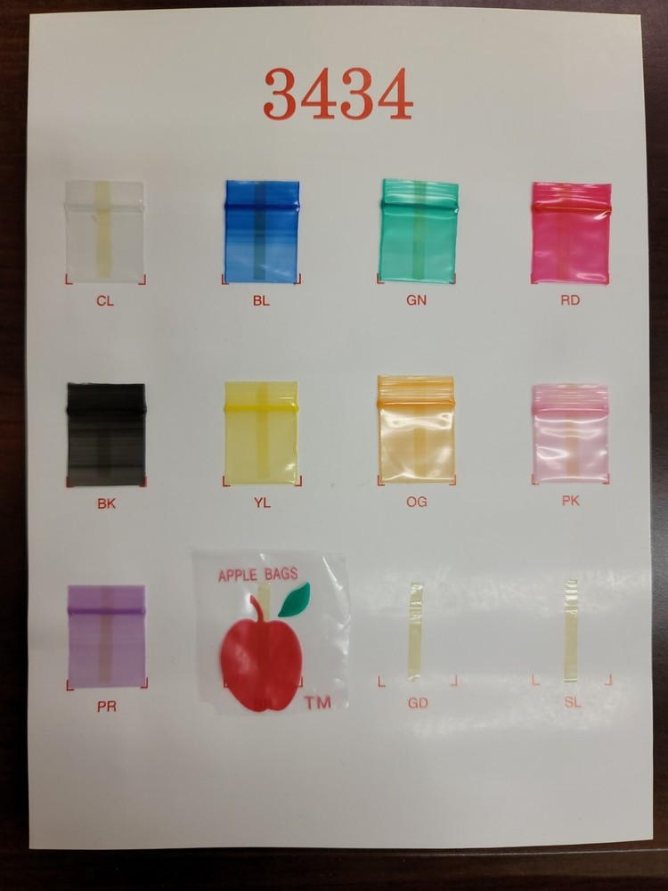 Apple Brand Baggies Size 1212 , 5858,3434,1212-Skinny, (1000)pcs Per Bundle