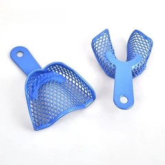 Dental Plastic-Steel Impression Tray Mesh Shape Precise Blue L/M/S/Ant/Side 2Pcs
