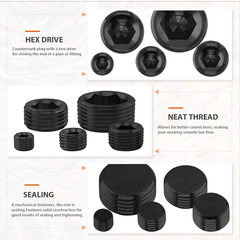 25 Pcs Carbon Steel Pipe Plugs Assortment Set with 1/8″ 1/4″ 3/8″ 1/2″ 3/4″ NPT