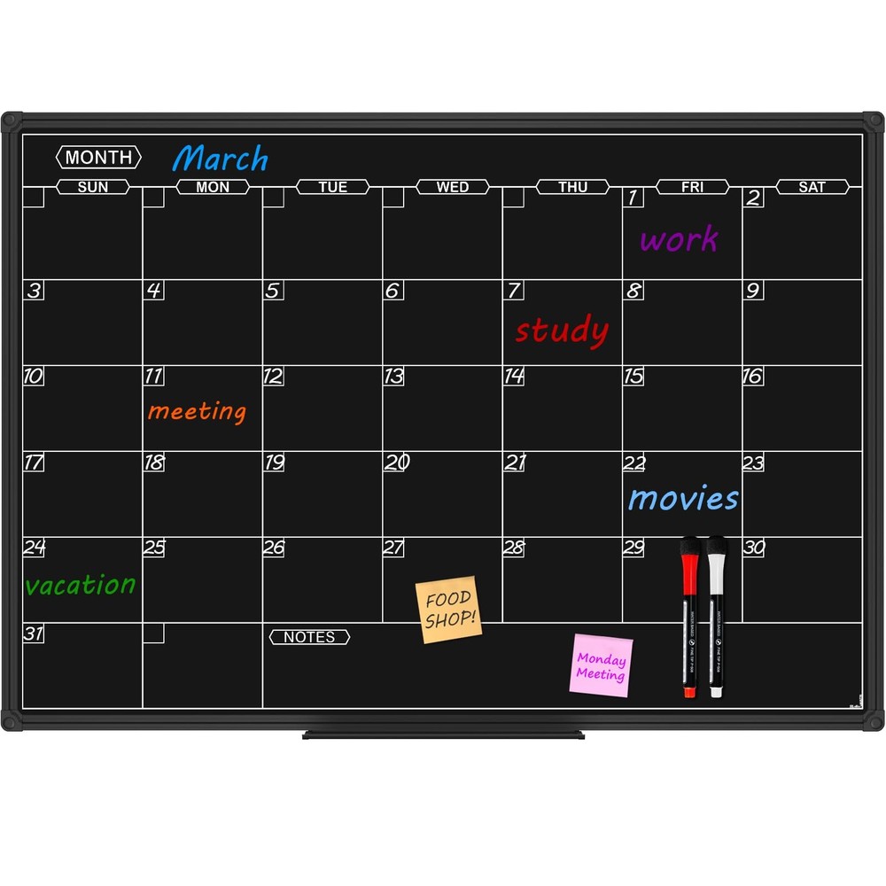 Magnetic Black Calendar Dry Erase Board, Calendar Monthly 36 X 24 Inch, Dry E…
