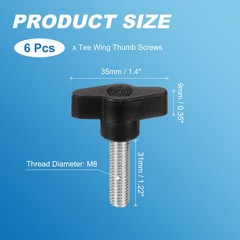 M8x31mm 6Pcs, Carbon Steel Tee Wing Thumb Screws for Remove Replace Black