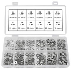 Split Lock and Flat Washer Assortment Set 304 Stainless Steel 400 Piece Silver