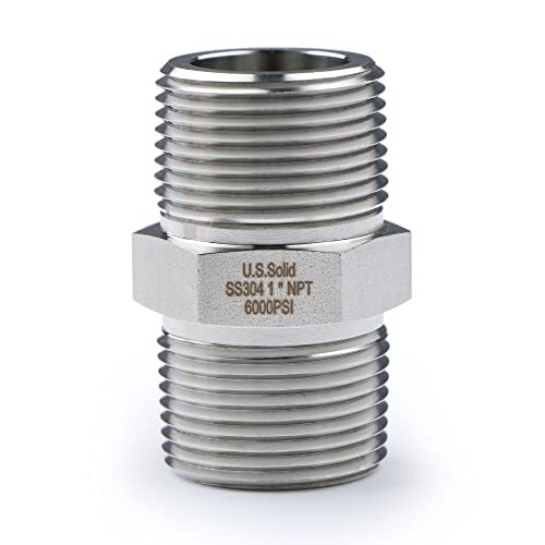 U.S. Solid 1pc Stainless Steel Pipe Fitting Hex Nipple MNPT 1″ x MNPT 1″