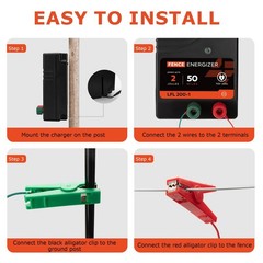 AC Powered Electric Fence Charger 50 Miles, 2 Joule Plug-in Energizer for Livest