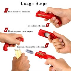 Bottle Opener with Cap Launcher – Funny Shooting Gun for Parties, L, Red-Blue