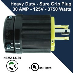 30 Amp to 110 Adapter L5-30P to 3-Way Outlet Splitter 25 Volt, 30A to 15A-20