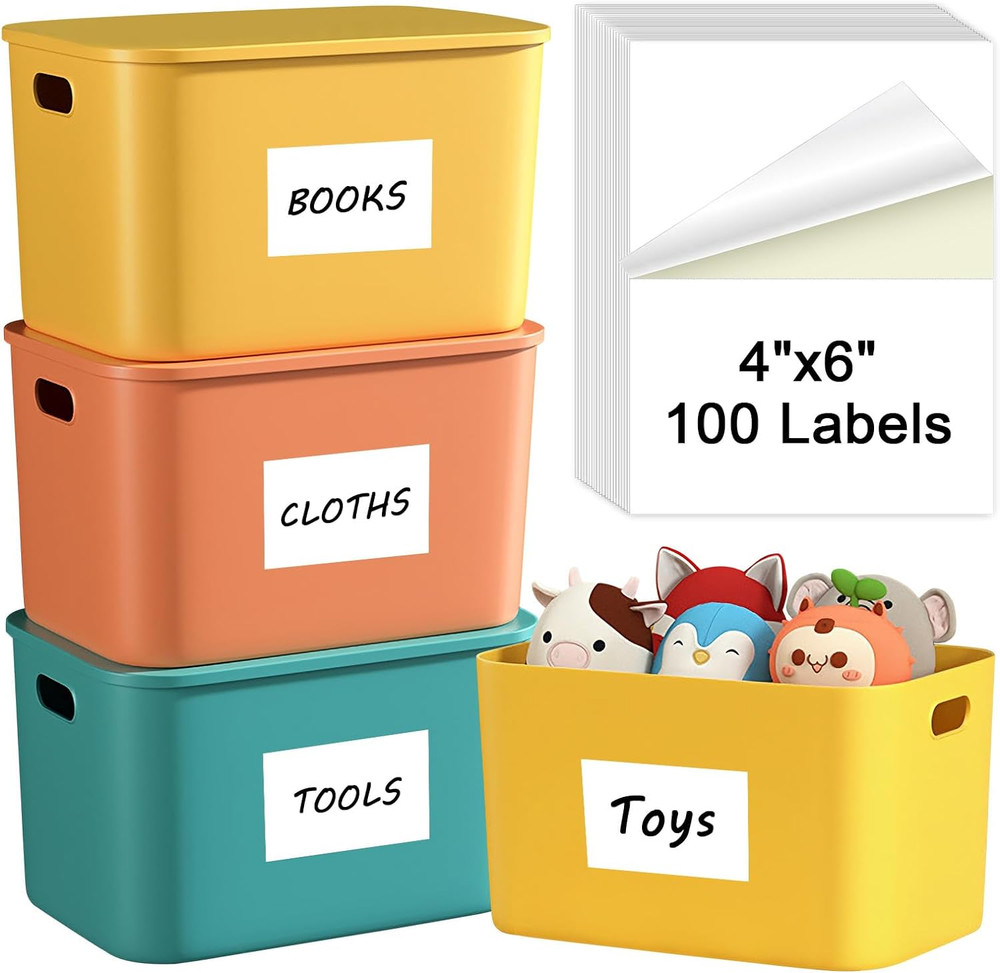 4X6 Inch Removable Labels 100 Pcs, Water/Oil/Tear Resistants No Residue for Home