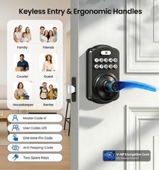 Keypad Door Lock with Handle, Keyless Entry for Front Door & Bedroom, Electro…