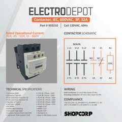 30A 6 Pole NO 1NO/1NC 110/120VAC Contactor w/ 35×150 mm DIN Rail and 2#10 Screws
