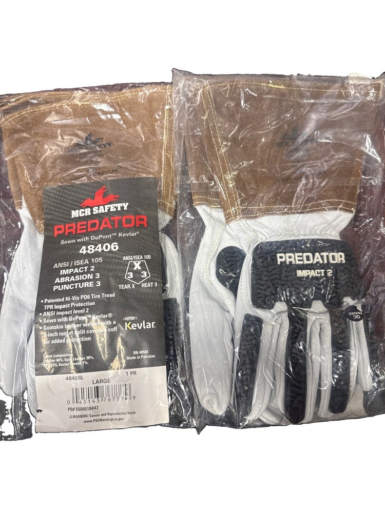 2 PAIR MCR Safety 48406 Premium Grain Goatskin Padded Palm Welding Gloves Size L